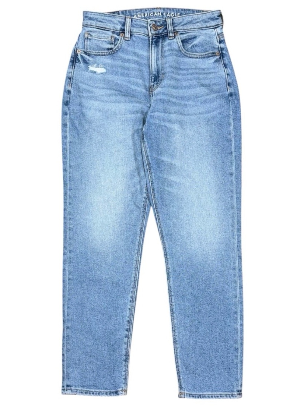 American Eagle Stretch Mom Jeans High Rise Womens 2 SHORT Tapered Distressed 90s